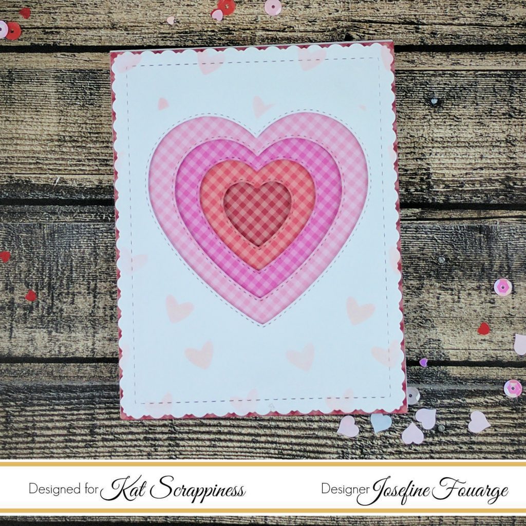 Layered hearts Valentines card with Doodlebug paper and Kat Scrappiness die