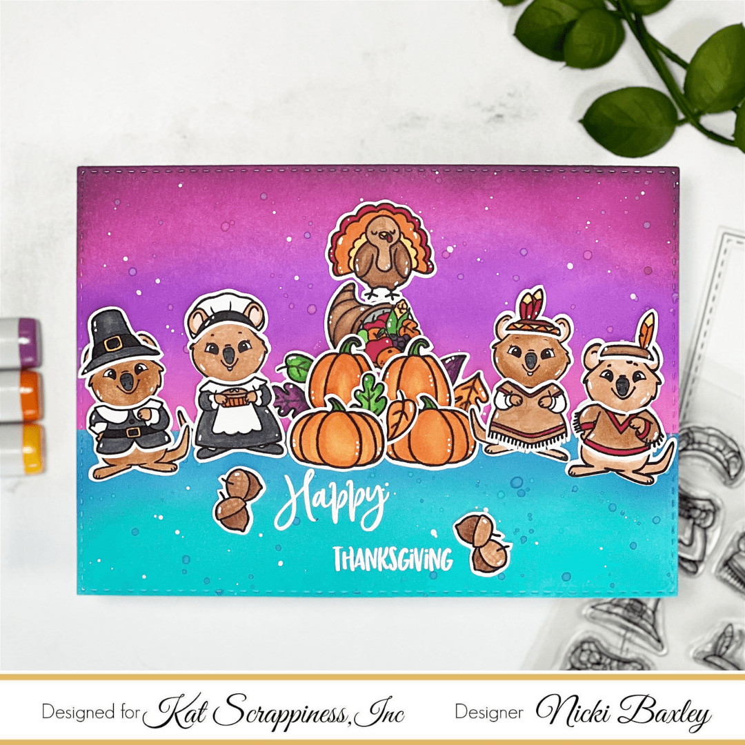 Kat Scrappiness, thanksgiving, DT project, Nicki Hearts Cards, card making, 5x7
