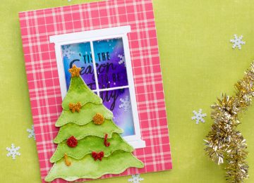 Card using Kat Scrappiness Stitched & Layered Christmas Tree Die