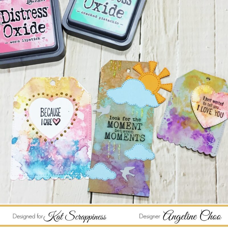 Distress Oxide tags with Angeline