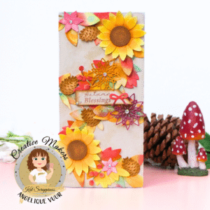 handmade autumn slimline card with die cut leaves