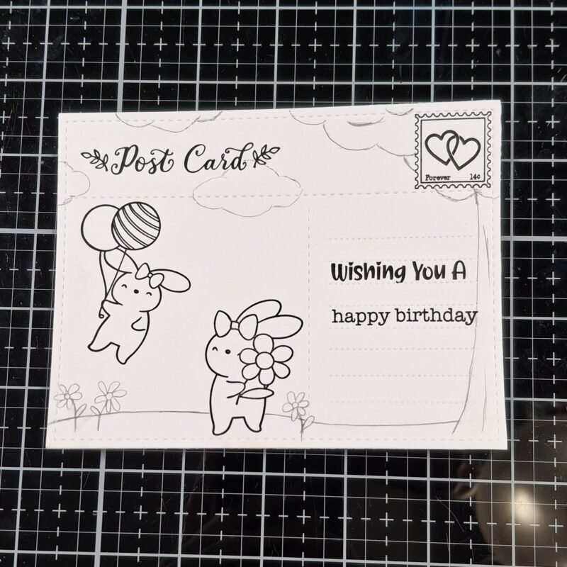 An outside scene was sketched in using a pencil. 